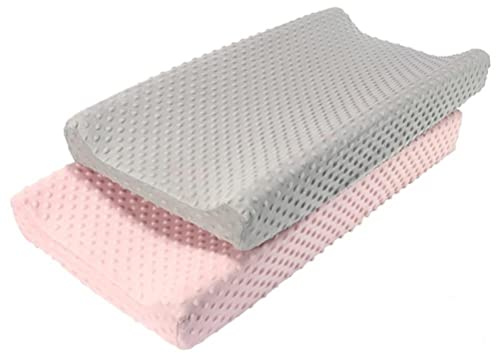 Wickelauflagenbezüge 2er Set Wasserdicht Abnehmbar Waschbar Atmungsaktiv für Jungen Mädchen Hellgrau Rosa Passend 42-44,5 cm Breite x 84 cm Länge