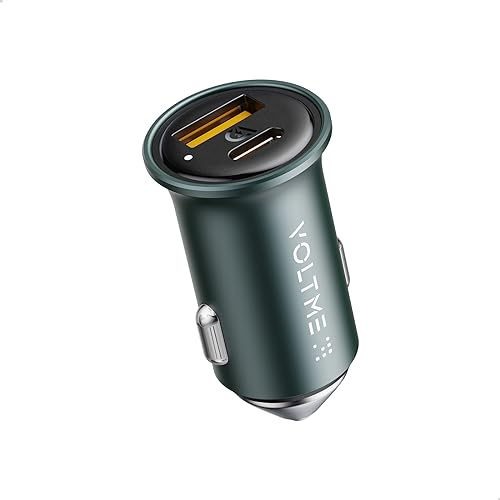 VOLTME Caricatore Auto Rapido per accendisigari USB C da auto 30W Verde 2 porte, Presa accendisigari 12V PD 3.0 Adattatore USB-C per iPhone 14, Samsung S23/S22, Pixel, Xiaomi, iPad, ecc