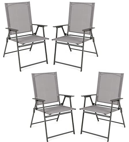 KOMFOTTEU 4er Set Gartenstühle, Klappstühle tragbar mit Armlehnen, Balkonstühle mit ergonomischer Rückenlehne, Campingstühle bis 150 kg, Outdoor Stühle wetterfest für Garten, Terrassen, Balkon | Tragbarer Campingstuhl mit hoher Rückenlehne und Sicherheitsschloss für Garten, Terrasse, Strand