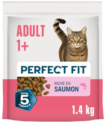 PERFECT FIT Adult 1+ Trockenfutter für ausgewachsene Katzen – erfüllt die spezifischen Bedürfnisse einer sterilisierten Katze – Lachsreiches Futter – 1,4 kg (5 Stück)