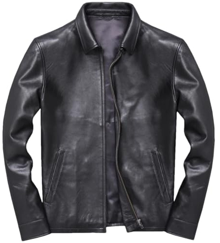 100% Echtes Leder Jacke Für Männer Klassische Lässige Zip Up Jacke Business Casual Schaffell Mantel, Schwarz , L