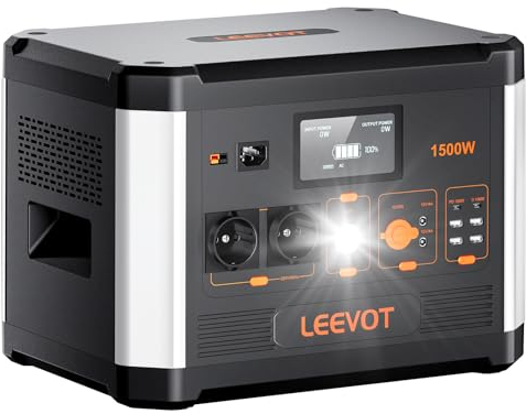 LEEVOT Centrale Elettrica Portatile, 1500W/1536Wh (picco 3000W) Generatori Pure Sine Wave AC Output, Generatore solare per casa, campeggio all'aperto.