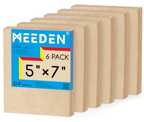 MEEDEN Unfinished Wood Canvas Board: 3/4” Deep 5x7” Wooden Canvas Panel Pack of 6 - Blank Cradled Wood Art Board for Painting | 3/4 Deep Wooden Panel Board, Blank Cradled Wood Art Board for Painting - Rectangle