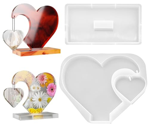 3D Heart Photo Frame Resin Moulds Set, Love Shape Picture Frames Silicone Molds, Epoxy Casting Mould for Birthday, Anniversary, Father's Day