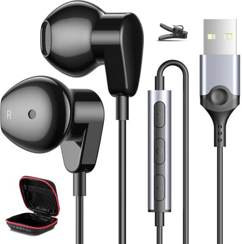 USB Headphone for PC Laptop,Wired Earbuds for PS5 PS4,Computer Headset with Mic Volume Control Mute Lightweight Noise Canceling in-Ear Corded Gaming Earphone for MacBook Pro Office Zoom School