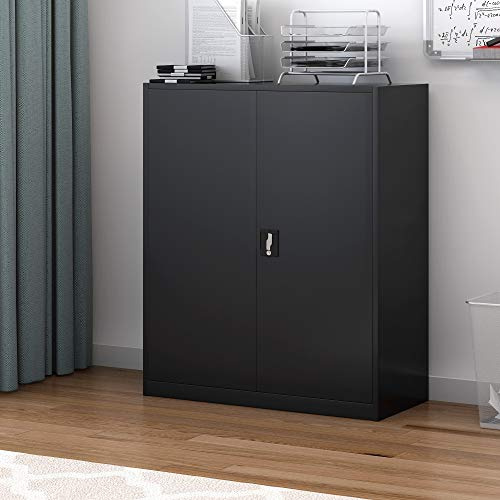 Panana Metall Büro Aktenschrank Hoher Speicher Schrank Dokument Fächer Abschließbare Doppeltüren Einstellbare Regale (Schwarz, 4-Schicht)