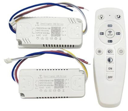 LAYMXNDIO Driver LED intelligente remoto 2.4G (12-24 W) x2 (40-60 W) x2 per lampadario dimmerabile con cambio colore (170-245 V AC, 0.24 A, 2400 GHz, trasformatore)
