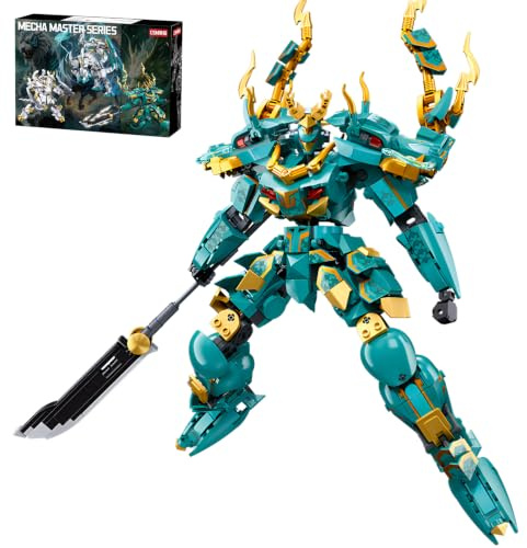 CSNRHG Green dargon samurai mech robot avec lance longue modèle de blocs de construction jeu de jouets mythique anniversaire pour les plus de 8 ans, enfants, adultes, adolescents, 704 pièces
