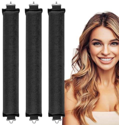 Overnight Heatless Rods Curls Blowout - 3 Pcs Hair Curlers to Sleep In, Soft Hair Rollers to Sleep In | Heatless Soft Curlers for Voluminous Hair | Flexible Hair Curlers for All Hair Types(Black)