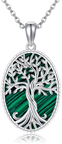ONEFINITY Collana con albero della vita, in argento Sterling 925, con pietra malachite, albero della vita, gioielli da donna
