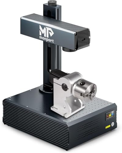 Monport GA 30W MOPA Faserlaser Graviermaschine mit Rotary, Farb Markierungsmaschine mit Autofokus, hohe Präzision, Desktop Laser Gravur Gerät, 175 x 175 mm Arbeitsbereich Laser Cutter für Metall Holz