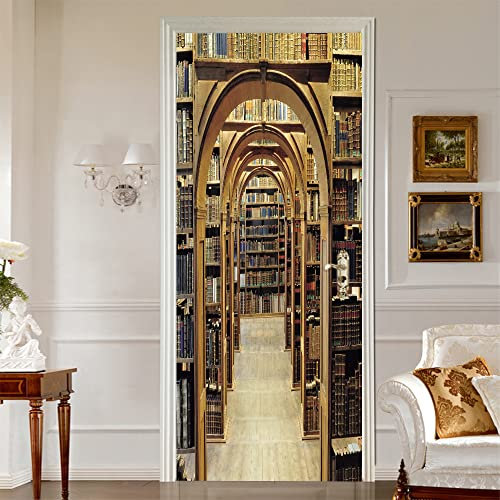 VIRANDA 3D Türtapete Selbstklebend Türposter Vinyl Türaufkleben Türschutzfolie-Landschaft-Bücherregal Fototapete für Zuhause Dekor 77x200cm