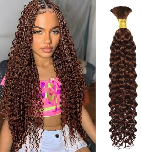 Human Braiding Hair 1 Bundle Water Wave Human Hair Brazilian Curly Boho Hair for Braiding No Weft for Boho Braids Human Hair Wet and Wavy for Extensions Chocolate Brown Color(18 inch/50g)