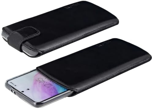 Suncase Ledertasche Etui kompatibel mit Samsung Galaxy A56 5G Hülle Innenmaße: 168 x 82 x 15 mm (geeignet für Dicke Bumper/Backcover Modellen) in schwarz