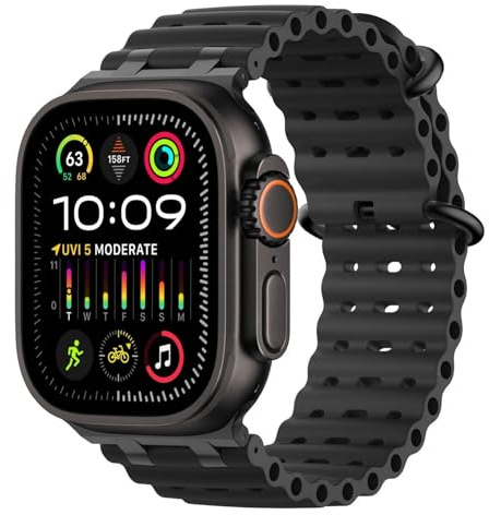 MoKo Bracelet Océan Compatible avec Apple Watch 42/44/45/46/49mm | Pour iWatch Ultra 3/2/1,S11/10/9/8/7/6/5/4,SE3/2/1, Bracelet Sport en Silicone, Connecteur en Métal