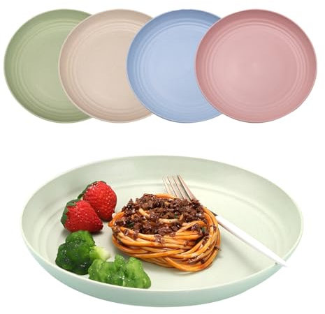 LJYING 9 Inch Plastic Dinner Plates Set of 4 Reusable and Unbreakable BPA Free Dishwasher & Microwave Safe Lightweight Camping Plates Mix Colors (Light Colour)