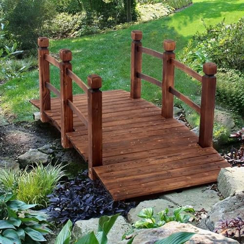 Pont de Jardin avec Garde-Corps latéraux, Pont d'arrière-Cour en Bois Durable, passerelle en Arc décorative pour ruisseau d'arrière-Cour, 140 x 60 x 46 cm