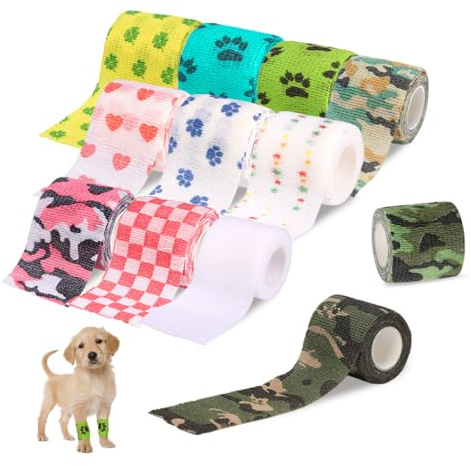 YZROHYI 12 Pcs Selbstklebender Verband Hund 5 CMx4.5 M,Tape Verband Selbstklebend Haustiere,Klebeverband Selbstklebende Binden für Hunde,Selbsthaftende Bandage Bunt,Elastischer Verbands Wasserdicht