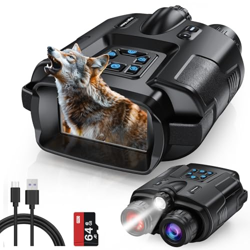 Haokoo 4K Nachtsichtgerät Profi - 600m Nachtsicht, 8-Fach Zoom, 3-Stufen Infrarot, 5000mAkku, IP65 wasserdicht, 3 Display, Aufnahmefunktion für Jagd, Camping, Wildbeobachtung, 64GB TF Karte, Schwarz