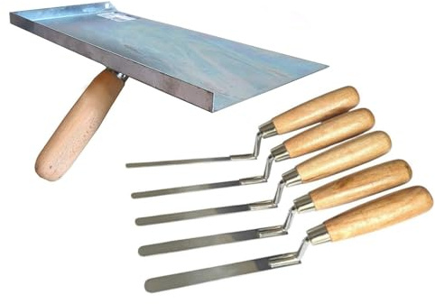 Pointing Brickwork Galvanised Hawk & 5 Stainless Steel Finger Trowel Set, Jointing, Gap Filling & Repair Tools for DIY & Masonry Work, Repointing, Brick Joint Repair (H5ST)