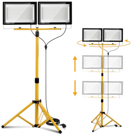 Ansobea LED Baustrahler Set 2x200W Stativ IP66 6000K Arbeitsleuchte | 180° drehbar & 110° Lichtwinkel. Ideal für Renovierung, Werkstatt, Garage & Outdoor.