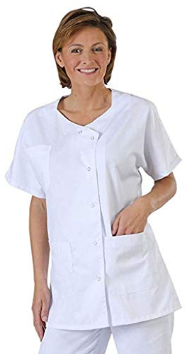 Blouse Tunique Médicale Femme Décontracté Grande Taille Chemisier Médicale Blouse De L-aboratoire Manches Courtes Col Rond Blouses Cuisine Blanche avec Poche