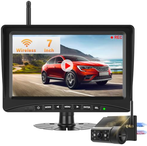 Husgw 7 Magnétique Caméra de Recul sans Fil Solaire, Installation Facile en 2 Minutes, Solaire Caméra de Recul IR Vision Nocturne, IP66 Imperméable, pour Fourgon/Camion Car/RV/SUV/Remorque