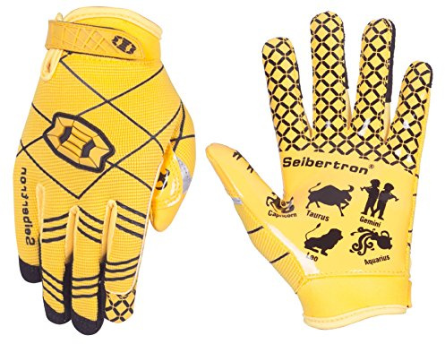 Seibertron Pro 3.0 Twelve Constellations Elite Ultra-Stick Sporthandskar – Amerikansk Fotboll Handskar för Vuxna (Yellow, L)