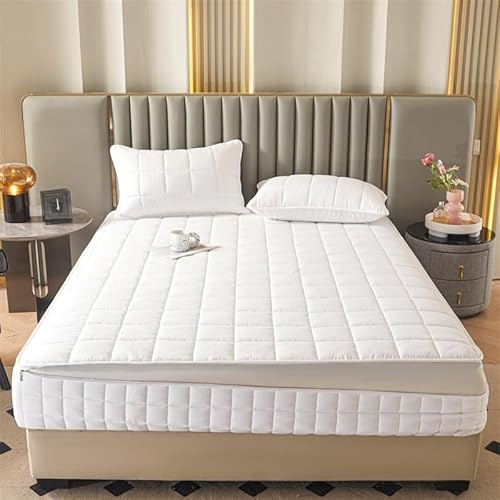 Coprimaterasso Trapuntato 360° con Cerniera, Imbottito in Poliestere – Proteggi Materasso Impermeabile Angoli Profondi, Lavabile, per Letto Singolo e Matrimoniale(White,160x200x20cm)
