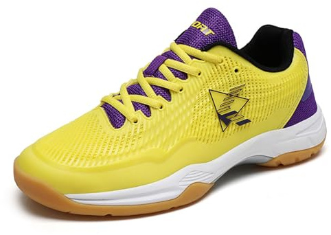 Wizeny Scarpe da Tennis Antiscivolo Scarpe da tennistavolo da Uomo Scarpe da Squash Traspiranti per pallavolo Badminton,Yellow Purple,41 EU