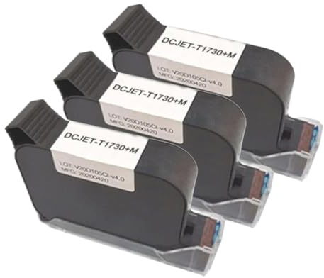 NwugFdk Cartouche d'encre à solvant Compatible avec DCJET T1730 + M Use1704K, imprimante à Jet d'encre Portable, Date de Production, Machine de Codage d'étiquettes de Codes à Barres(3 PCS Use 1704K)