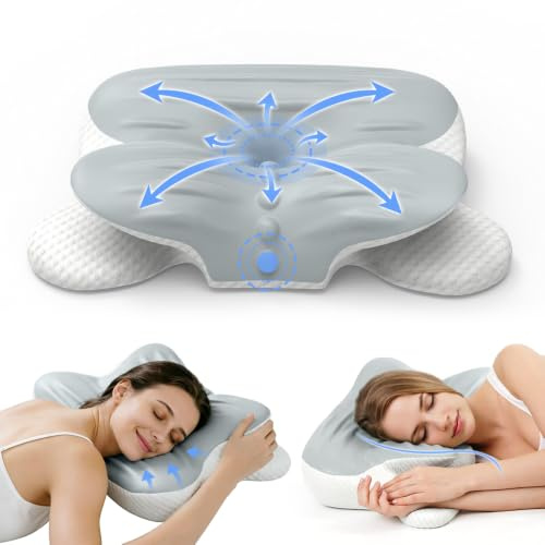 Ergonomisches KopfKissen seitenschläfer 2 Höhen Nackenkissen Schmetterlingskissen Schlafkissen orthopädisches Kissen Nackenstützkissen Bezug mit feuchtigkeitsableitend, abnehmbar und waschbar