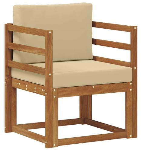 WRJENFSC Gartensofa aus massivem Akazienholz mit Sitzkissen, Einzelsessel Outdoor für Garten und Terrasse, Modulares Design Loungesessel aus Echtholz, 59 x 63 x 73 cm, Natur