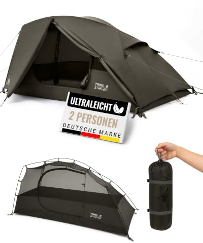 WANDERFALKE® Trail 1 & 2 Personen Zelt Ultraleicht, kleines Packmaß, wasserdicht 4.000mm, leichtes 1-2 Mann Trekkingzelt Ultralight, Outdoor Zelte für Trekking, Bikepacking, Camping, Reise