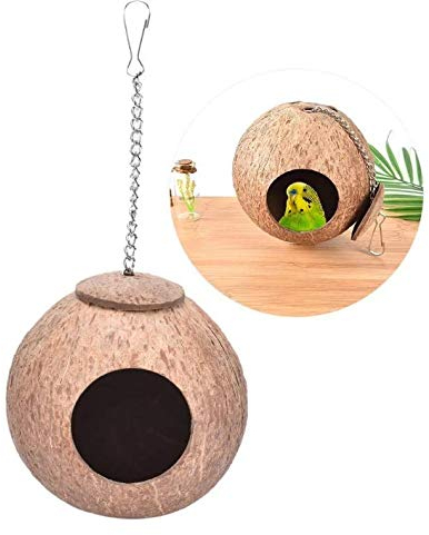 Natürliches Kokosnuss-Vogelnest, Nest für Papagei, Sittiche, Nymphensittiche, Kanarienvogel, Finken, Tauben, für den Käfig für Hamster, Ratten, Rennmäuse, Mäuse, Nahrungszufuhr-Spielzeug