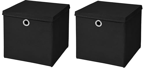 Stick&Shine 2x Aufbewahrungs Korb Schwarz Faltbox 33 x 33 x 33 cm Regalkorb faltbar mit Deckel
