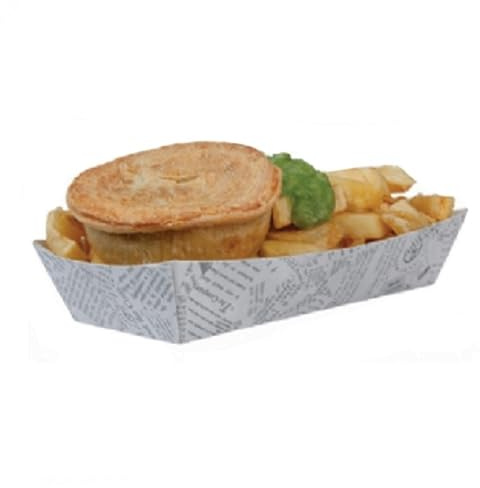 MustBeBonkers Fast Food Take Away Disposable Hot Dog/Chip/Pie/Baguette Holder Tray Small & Large Newsprint Large Open Tray 50