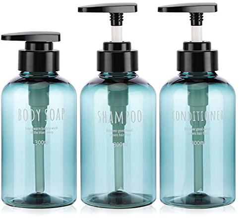 3 Stück Seifenspenderflaschen für Badezimmer, Segbeauty 300ml Nachfüllpumpenflaschen für flüssige Körperseife Shampoo Conditioner Duschgel Hotel Home Kunststoffpresse Lotionsspender - Blau