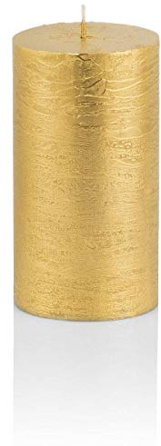 INNA-Glas Rustik Kerze Mathilda, Gold, 12cm, Ø 5,8cm, 45h - Made in Germany | Weihnachtskerze