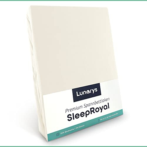 Lunarys® SleepRoyal Luxus Spannbettlaken 160x200cm - Creme - 250 g/m² Premium Bettlaken - 40 cm Steghöhe - für hohe Matratzen, Boxspringbett & Matratze + Topper & Wasserbett - Stretch Jersey
