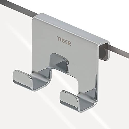Tiger Caddy Haken für Duschkabine und Glastüren, Handtuchhaken zum Einhängen auf der Glaswand, Türhaken passend für Glasstärken von 6-8 mm, Montage ohne Bohren, Edelstahl, Farbe: Chrom