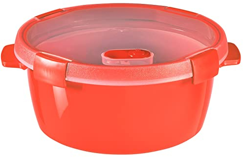 Curver KETER – Runde Lebensmittelbox, 1,6 l, mit Besteck – Smart Eco Line – 100% recycelt und recycelbar – 100% luftdicht, ergonomisch und robust – bewahrt die Frische Ihrer Lebensmittel – Rot