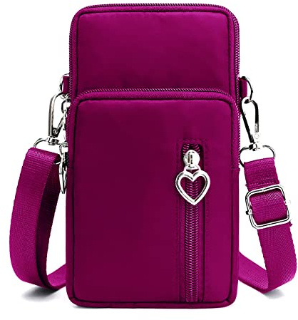 LassZone Women's Cross Body Phone Bag Ladies 3 Zipper Pockets Phone Purse Nylon Phone Pouch Wallet Small Handbag Shoulder Bags