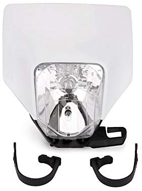 JFG RACING 12V/35W Motorrad Scheinwerfer Halogen Kopf Lampe Licht Verkleidung Maske für FE FX TE TX FC TC Motocross Enduro Supermoto-Weiß