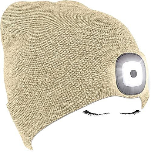 Morye LED Mütze mit Licht, Laufmütze Herren Damen Kappe Lampe USB Nachladbare 4 LED Scheinwerferkappe für Warm Cap mit LED Licht für Jogging,Camping,Angeln,Walking