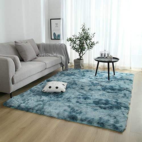 LIUWEIE Hochflor Langflor Teppiche 180x200cm Waschbar Teppiche kunstfell Teppich Hochflor Langflor Teppiche fürs Wohnzimmer, Schlafzimmer, Esszimmer oder Kinderzimmer, Dunkelblau