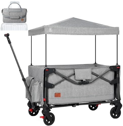 EVER ADVANCED Lightweight Foldable Travel Wagon Stroller for 2 Kids - Carry-on Airplane Size with Travel Bag - All-Terrain Wheels, 5-Point Harness - Portable Kids & Cargo Wagon for Zoo & Park