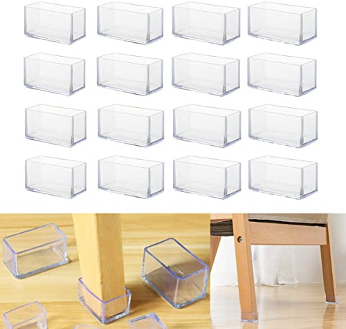 16 Stück rechteckige 20 x 40 mm Silikon-Stuhlbein-Bodenschoner, Stuhlbeinkappen, Möbelfußschutz, frei bewegliche Tischbeinabdeckungen, um Kratzer auf Hartholzböden zu verhindern und Lärm zu reduzieren