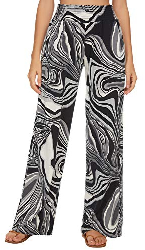 Mujeres Casual Pierna Recta Boho Yoga Pantalones Cintura Elástica Pantalones con Bolsillos