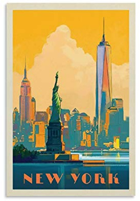 Vintage-Poster, New York, Freiheitsstatue, dekoratives Gemälde, Leinwand, Wandposter und Kunstdruck, modernes Familienschlafzimmer-Dekor, Poster, 40 x 60 cm